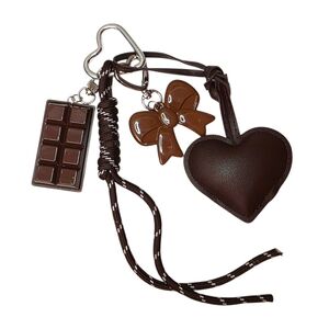 Chocolate Charm Purse Charm Keychain Set | Heart, Bow & Bar | Kawaii Sweet Style